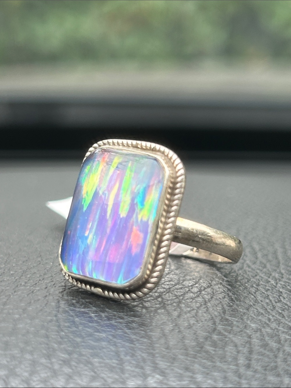 Sterling Silver Lab Created Aurora Opal Rectangular Statement Ring Size 10
